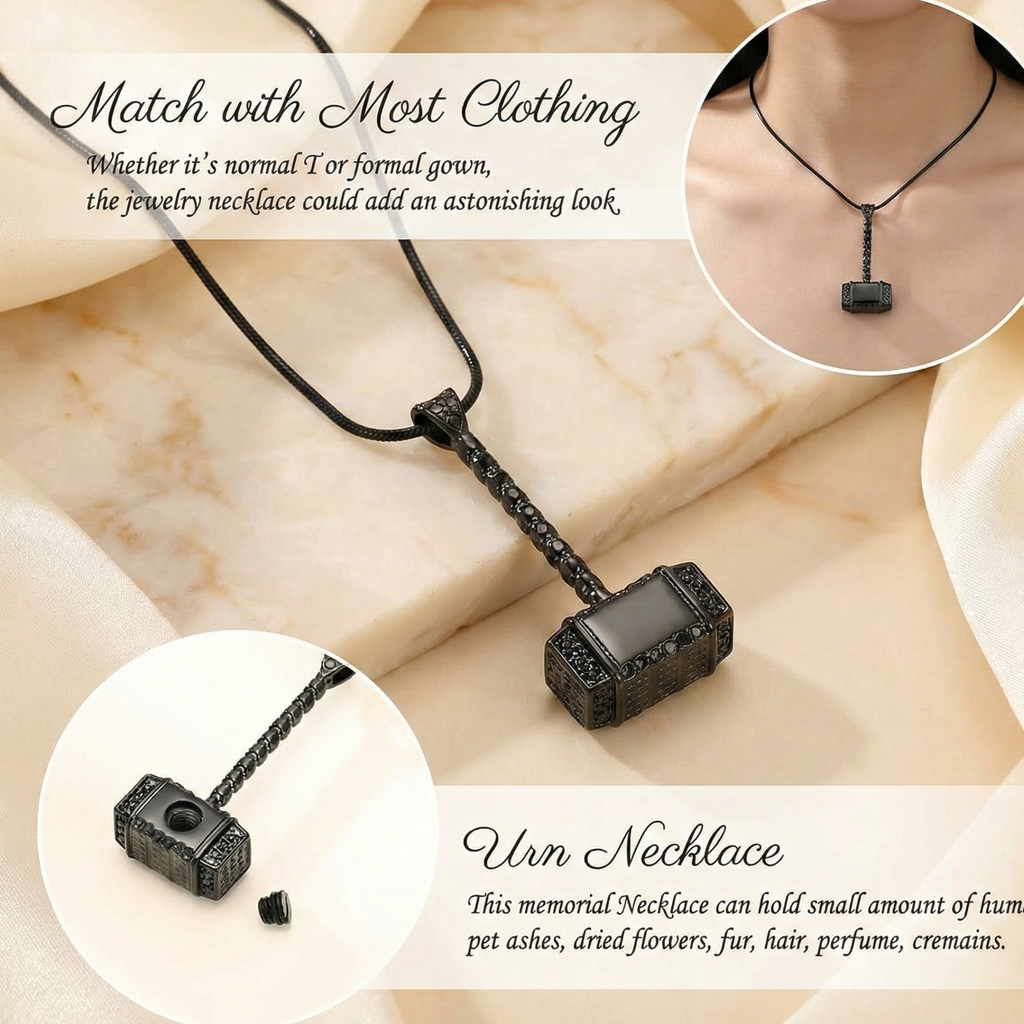 The Guardian: Heavy-Duty Mjolnir Thor's Hammer Urn Necklace