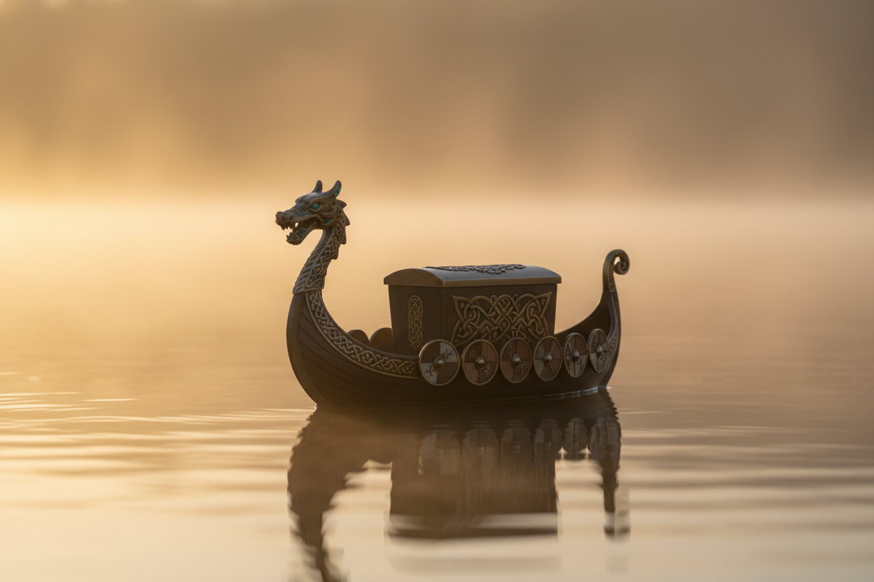 viking ship urn floating on water